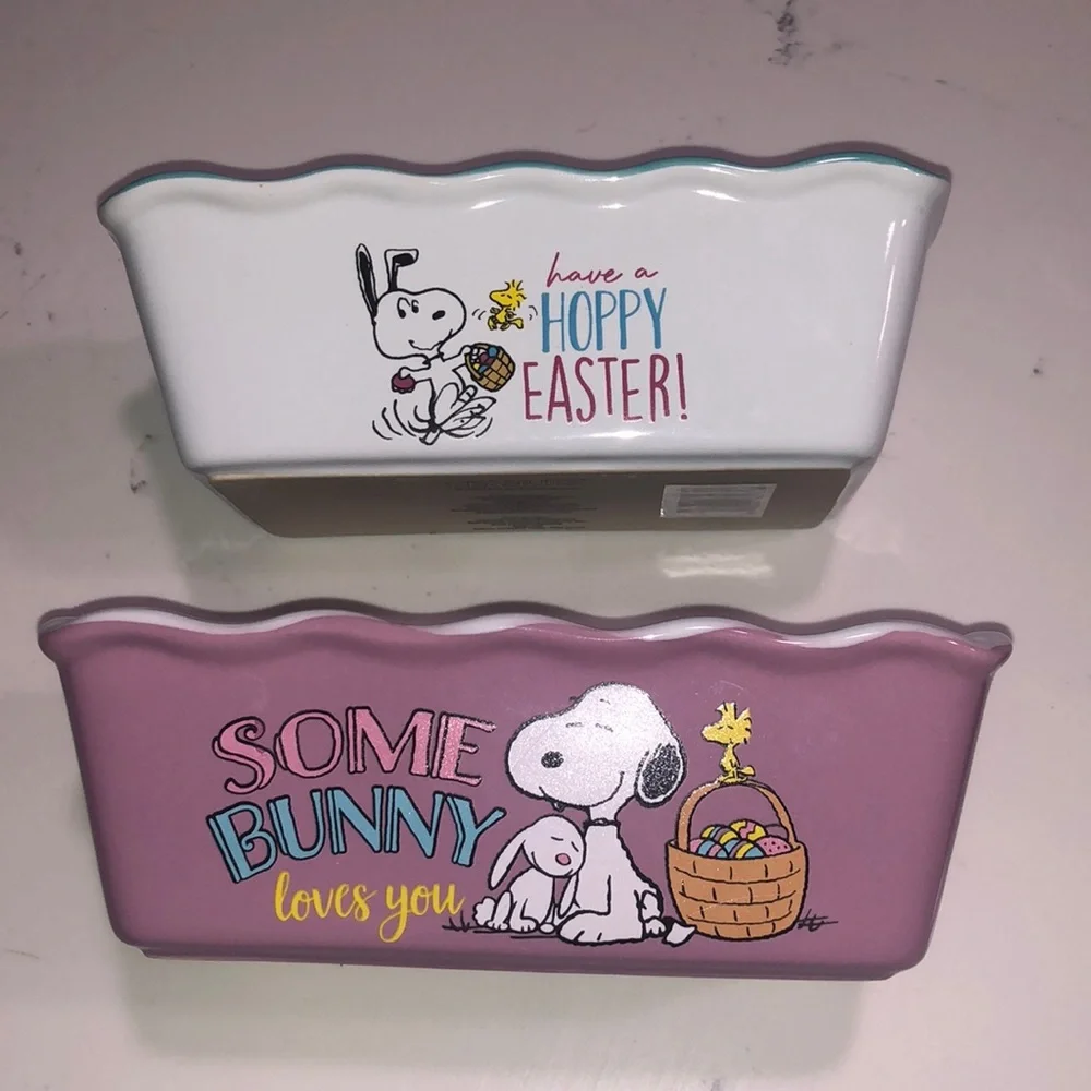 Peanuts Easter Mini Ceramic Loaf Pans NWT Set of 2
